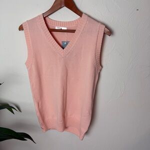 Blostirno Pink Knit Sweater Vest | V-Neck | New With Tags